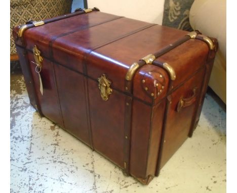 STEAMER TRUNK, late 20th/early 21st century tan leather, 91cm W x 56cm D x 58cm H. 