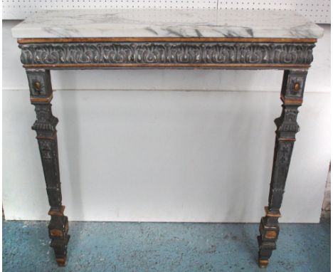 CONSOLE TABLE, 19th century grey painted and parcel gilt with later marble top, 95cm H x 90cm W x 31cm D. (with faults)