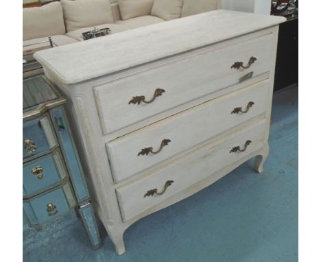 COMMODE, white finish with three long drawers, 106cm x 45cm x 93cm.