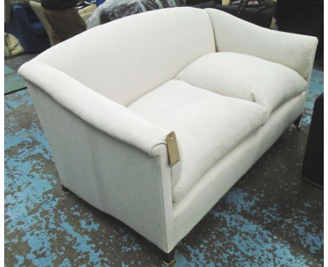 SOFA, fawn upholstered with twin seat cushions, loose covers included, 185cm W x 104cm D. 