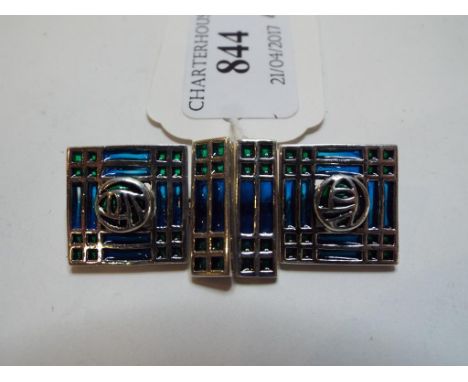 A pair of Charles Rennie Mackintosh style silver coloured metal and enamel cufflinks, and another pair (2) 