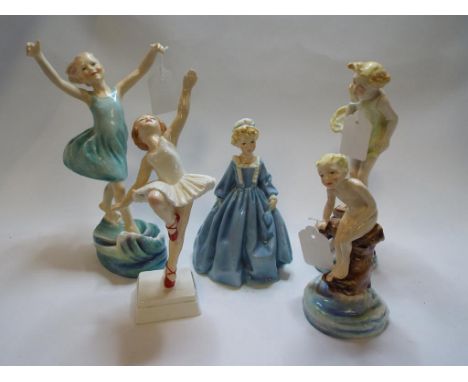 Five Royal Worcester figures, Sea Breeze, 3008, Dancing Waves, 3225, Water Baby, 3151, Red Shoes, 3258, and Grandmother's Dre