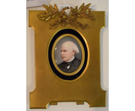 An enamel bust portrait miniature, of a gentleman, signed L Porret (?), 4 x 3 cm