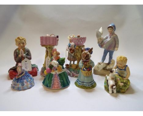 A Royal Worcester figure, Fantails, 3760, another, 3150, a Royal Doulton figure, Chloe, M10, a Royal Doulton Bunnykins figure