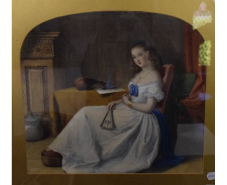 R H Giles, a reclining lady holding a fan, watercolour, signed, 39 x 41 cm