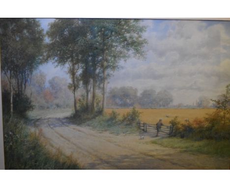 H Foster Newey, a Warwickshire lane, watercolour, signed, label verso, 49 x 74.5 cm, Louis Shervin Le Haine, watercolour, sig
