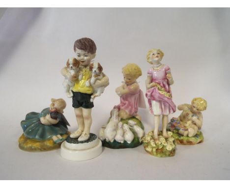 Five Royal Worcester figures, The First Cuckoo, 3082, All Mine, 3519, My Favourite, 3014, Lily, 2930, and Mischief, 2914 (5) 