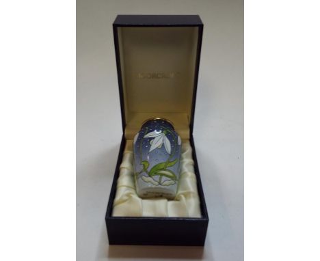 A Moorcroft Enamel Snowdrop vase, Collectors' Club 1999, 7 cm high, boxed