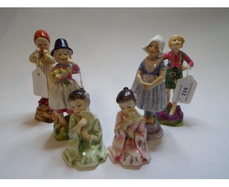 Six Royal Worcester figures, including Egypt, 3066, Scotland, 3104, Holland, 3074, Wales, 3103, Japan, 3072, pink and green, 