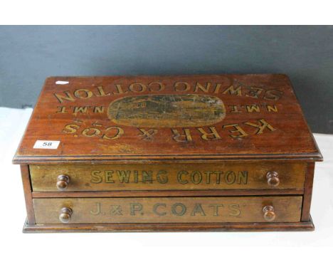 Early 20th century Haberdashery Advertising ' Kerr &amp; Co N.M.T ' Sewing Cotton Cabinet of Two Drawers, the top including a