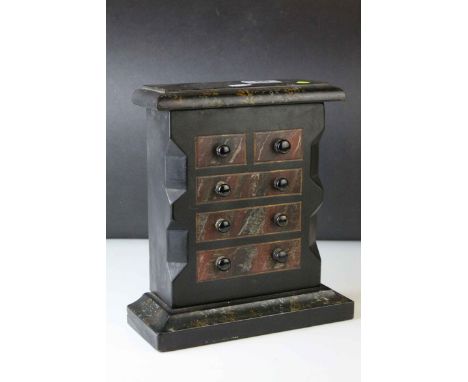 19th century Slate and Marble Plinth with Faux Drawers and Knob Handles, 23cms wide x 26cms high