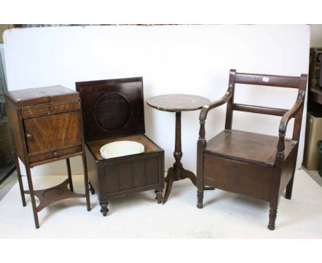 Four items of 19th century Furniture including Oak Pedestal Table, Mahogany Pot Cupboard, Commode Chair and a Commode Box Sto