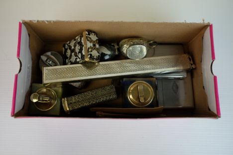 Mixed Collectables including Silver Plated Combination Ruler and Lighter, Combination Lighter and Cigarette Case, Mosda Table