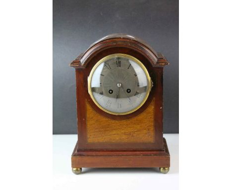 Early 20th century Mahogany Cased Bracket Clock, the silvered face marked Mappin &amp; Webb, London, raised on four brass bal