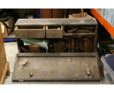 Early 20th century Carpenter's Wooden Tool Chest filled with Wood Working Planes and other Tools, 76cms long x 42cms deep x 2