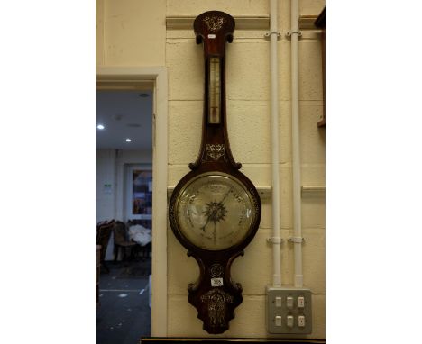 An antique Rosewood banjo barometer with mother of pearl inlaid decoration.