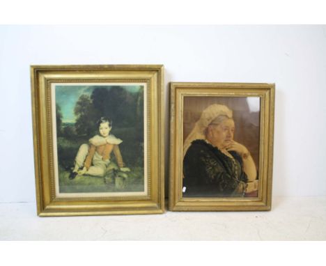 A gilt framed portrait of Queen Victoria together with a gilt framed print of Lord Seaham as a boy by Sir Thomas Laurence. 