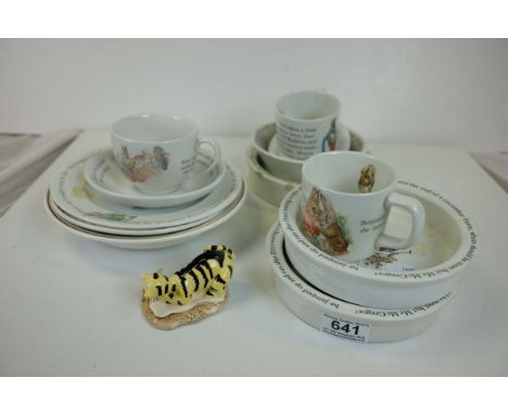 Seven items of Wedgwood Peter Rabbit Ceramics including Three Baby's Bowl together with Royal Doulton ' Tigger signs the reso