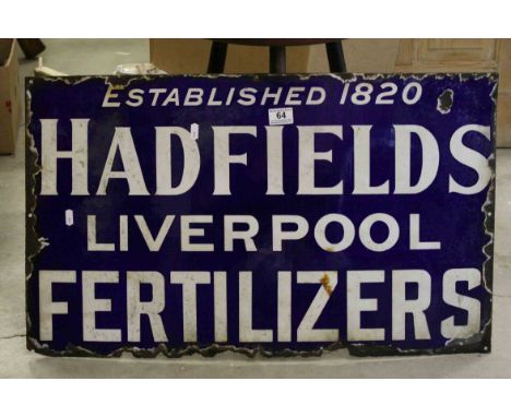 Enamel Advertising Sign ' Hadfields Fertilizers ', 46cms x 77cms