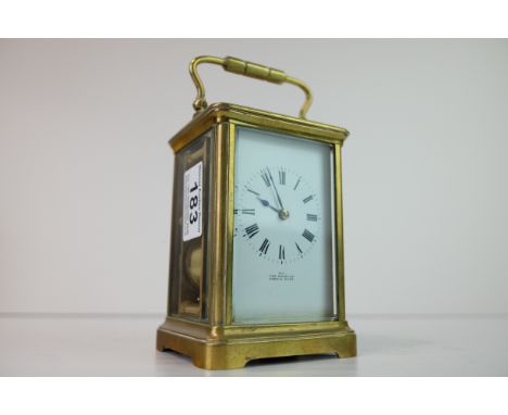 French Gilt Brass Carriage Clock, the white enamel face with Roman numerals and marked A.1, The Equator, French Made, 17cms h