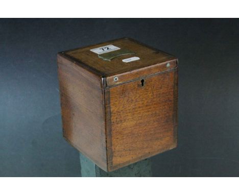 Late 19th / Early 20th century Oak Tea Caddy, the slide off lid with brass name plaque and open to reveal an oak cover, marke