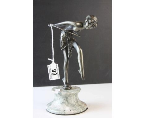 Metal Model of an Art Deco Style Figurine with a Hoop raised on a Marble Plinth, 23cms high
