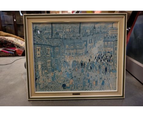 An Edith Le Breton framed ltd edition print of an industrial townscape, Helen Bradley print of children playing in a park and