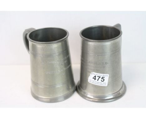 Two Pewter Tankards awarded to an Intelligence Officer Captain R G Archer T.D 1968.