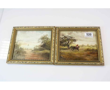 Two Gilt Framed Pictures, Horse and Hounds Hunting Scene plus a Sailing Boat on a Lake