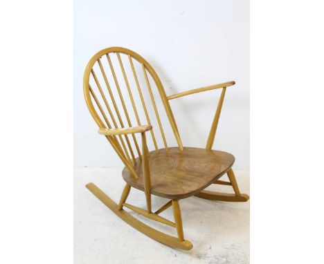 Ercol Pale Elm Seated Hoop and Stick Back Rocking Chair