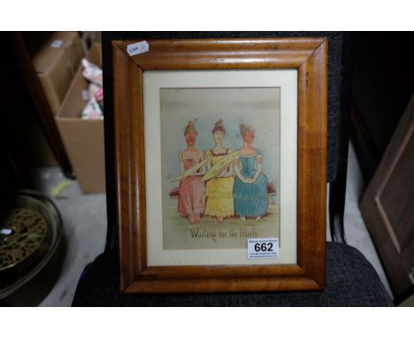 19th century Watercolour Humorous Portrait of Three Ladies and a Lawson Wood Print Cartoon (2)