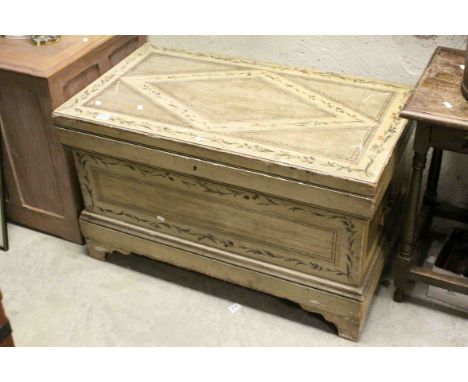 Wooden Blanket Box with a Folk Art /  Scandinavian Style Painted Finish, raised on bracket feet, 96cms wide x 52cms deep x 58