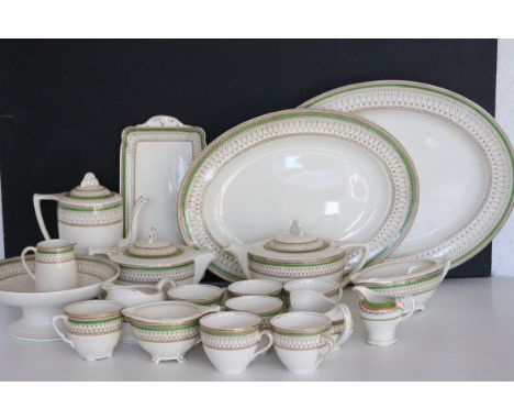 Extensive Early 20th century J &amp; G Meakin ' Westminster ' Dinner and Tea Service, Cream Ground with a Green Band and Gilt