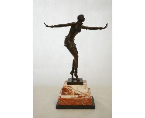 Bronze art deco dancer on marble base signed 