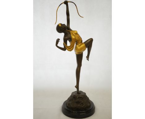 Bronze and gold gilt art deco sculpture on marble base signed 