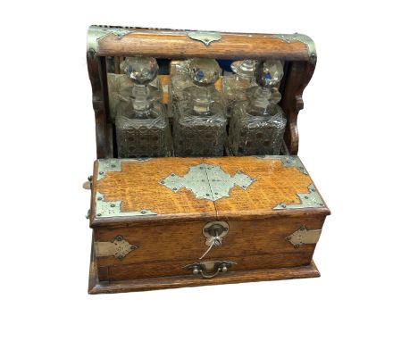 Early 20th century tantalus with back gammon &amp; games- 1 decanter A/F 