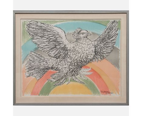 Pablo Ruiz Picasso (1881-1973)- Graphic, Colombe volant , lithography on paper, framed. 50X65 cm