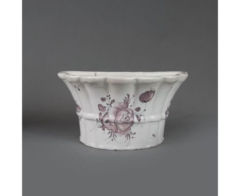 French Flower Console, curved arched shape with holes for water, flowers and hanging, painted with flowers on white ground gl