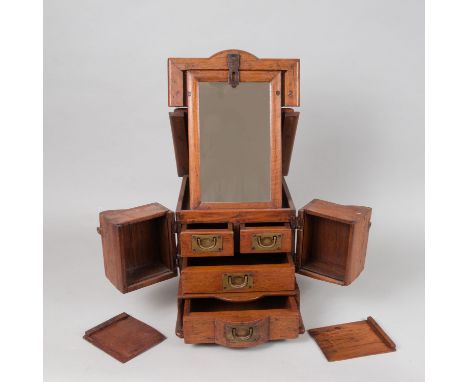 Chinese toilet casket, carved fruit wood to be opened inside mirror and drawers , bronze mount , Qing Dynasty around 1900 . 3