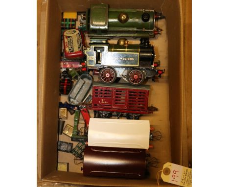 3 Hornby O Gauge 0-4-0 tank locomotives. 2x LNER in lined green livery, one RN623 and another similar in Great Western green/