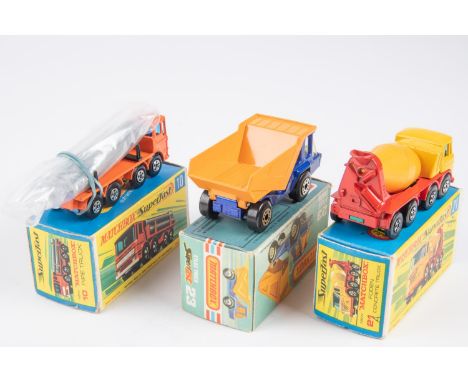 3 Matchbox Superfast. 10d Leyland Pipe Truck. Orange body, silver plated base and grille, blue glazing, complete with 6 loose