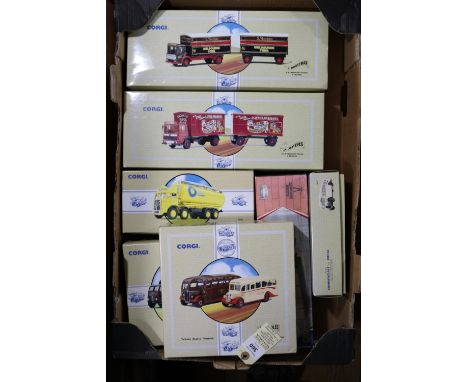 22x Corgi coaches and commerical vehicles. Including; Bedford OB coaches in various operator's liveries. 3x AEC Mercury Truck