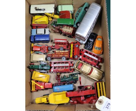 28x diecast vehicles by Corgi, Matchbox, etc. 3x Corgi; a James Bond Aston Martin DB5 in gold. Heinkel. Routemaster bus. Toge