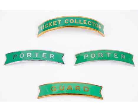 4x British Railways (Southern Region) fishtail style cap badges by Gaunt, etc (one unmarked). Ticket Collector, 2x Porter and