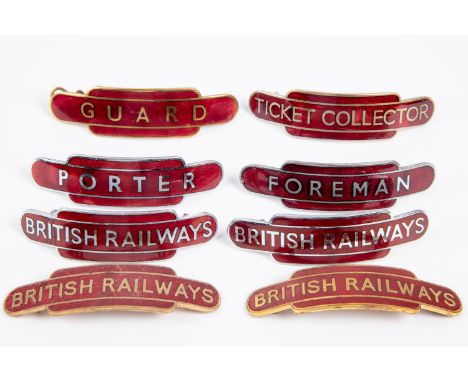 8x British Railways (Midland Region) totem style cap badges by Gaunt and Pinches. Ticket Collector, Porter, Foreman, Guard an