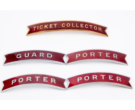 5x British Railways (Midland Region) fishtail style cap badges by Fattorini &amp; Sons, etc (4 unmarked). Ticket Collector, 3