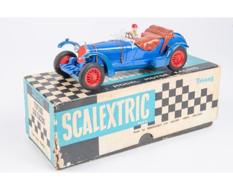 Tri-ang Scalextric (C65) Alfa Romeo vintage racing car, racing number 8. Blue body, red seat, brown tonneau and red spoke whe