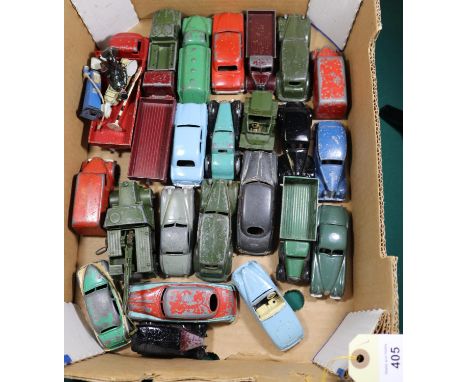 24 Dinky Toys, mostly for restoration. Including Big Bedford lorry, Recovery Tractor, Army 1-Ton Wagon, Jaguar XK120, Ford Ze