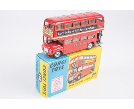 Corgi toys 468 Routemaster bus "LETS TAKE A TRIP TO GAMAGES" transfers applied to each side, corgi toys decals applied at eac