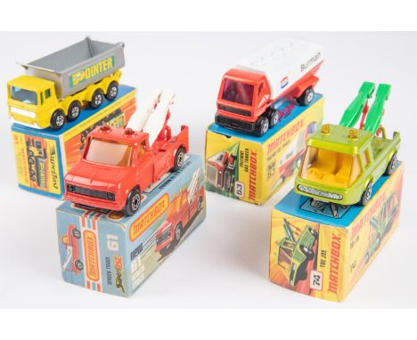 4 Matchbox Superfast Series. 51C Leyland 8 Wheel Tipper. Yellow cab and body, silver tipper, blue glazing, silver base, with 